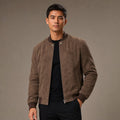 Suede Bomber Jacket Stand Collar Moto Style Brown – Product Photo