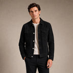 Sports Jacket Suede-Look Slim Fit Turn-Down Collar Black – Product Photo