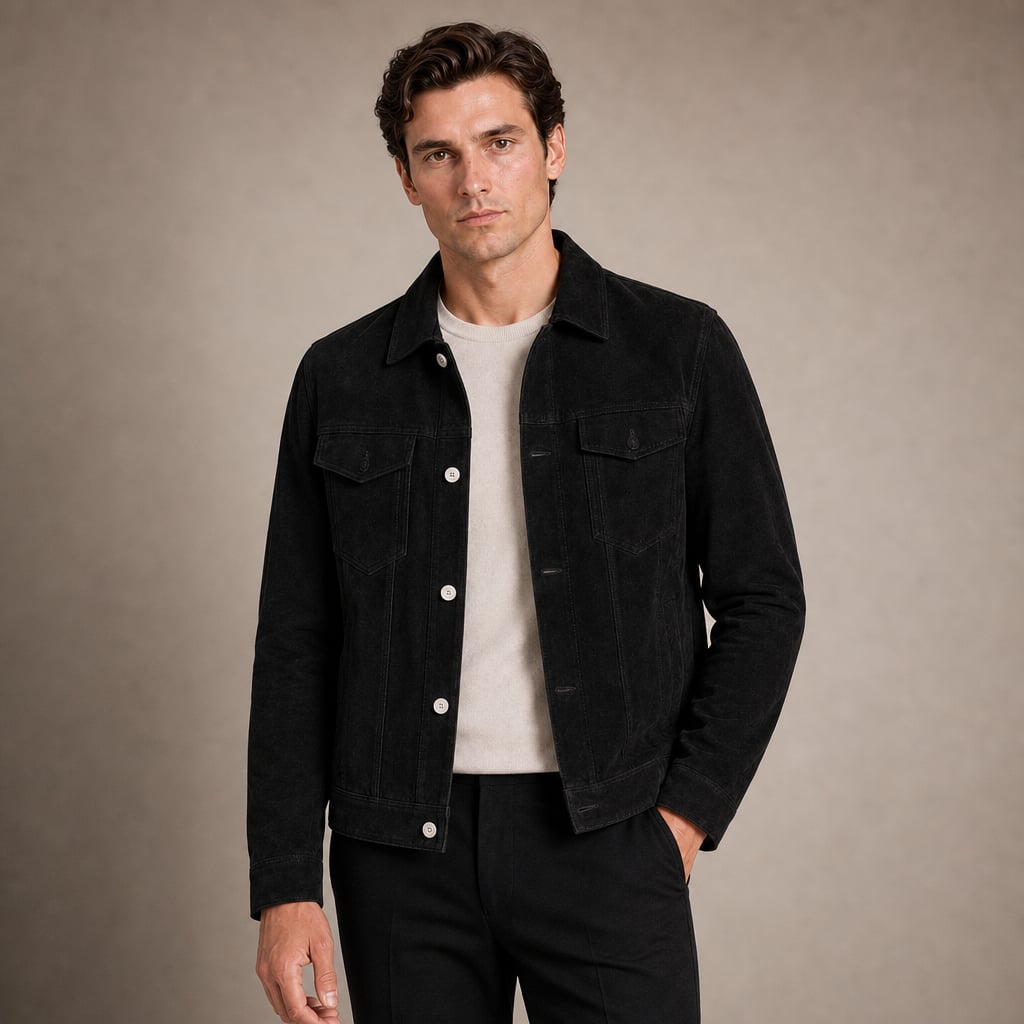 Sports Jacket Suede-Look Slim Fit Turn-Down Collar in Black – Tarlano Premium Menswear