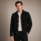 Sports Jacket Suede-Look Slim Fit Turn-Down Collar in Black – Tarlano Premium Menswear