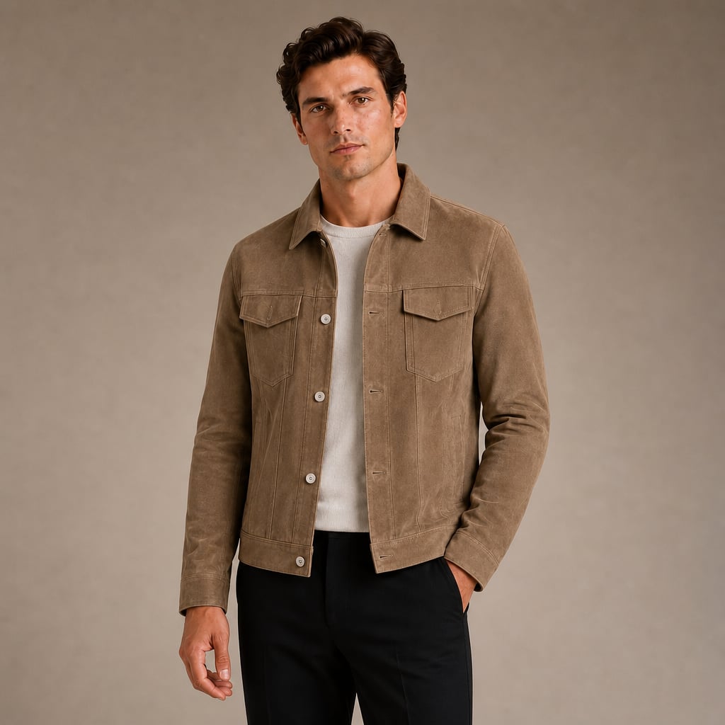 Sports Jacket Suede-Look Slim Fit Turn-Down Collar in Brown – Tarlano Premium Menswear