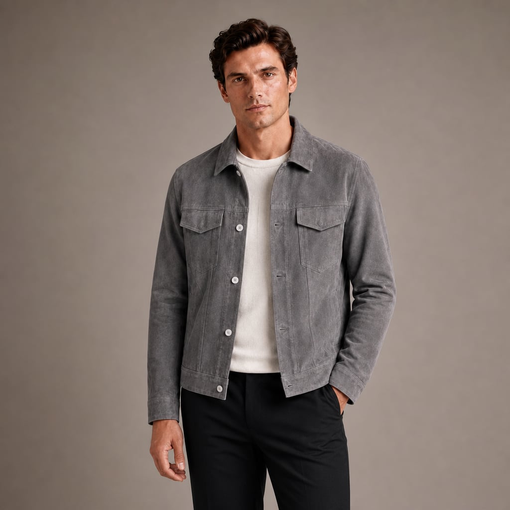 Sports Jacket Suede-Look Slim Fit Turn-Down Collar in Gray – Tarlano Premium Menswear