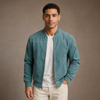 Suede Bomber Jacket Relaxed Fit in Blue – Tarlano Premium Menswear