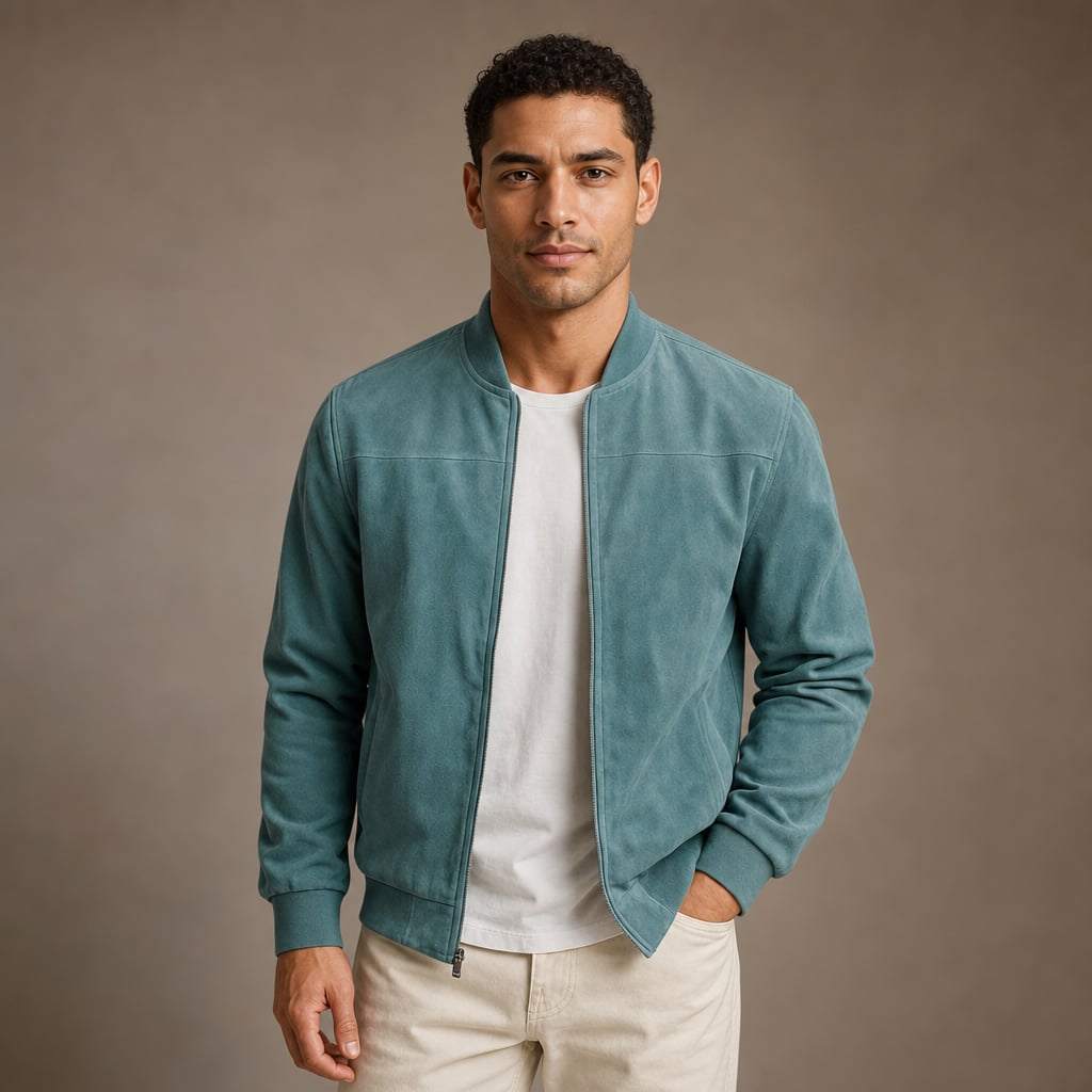 Suede Bomber Jacket Relaxed Fit in Blue – Tarlano Premium Menswear
