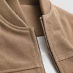 Suede Bomber Jacket Relaxed Fit Brown – Fabric and Detail Close-Up