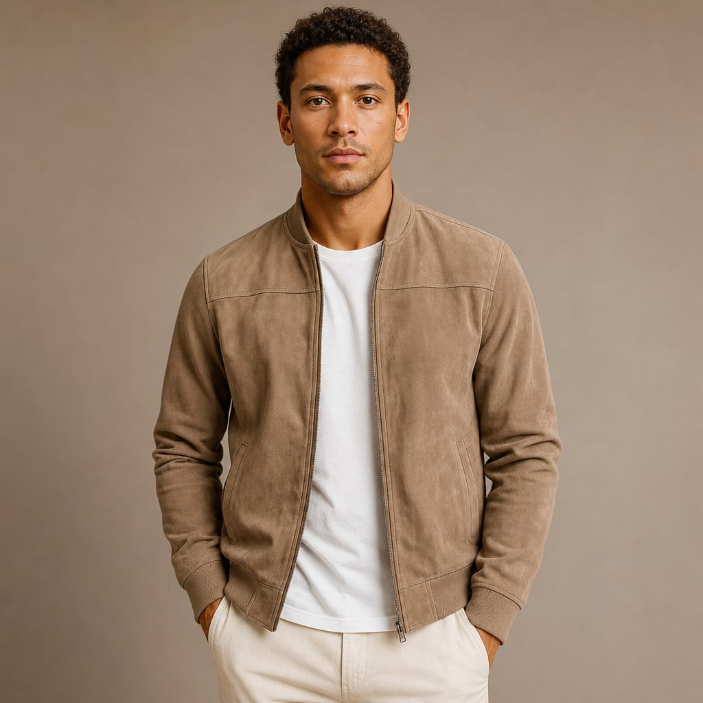 Suede Bomber Jacket Relaxed Fit Brown – Product Photo