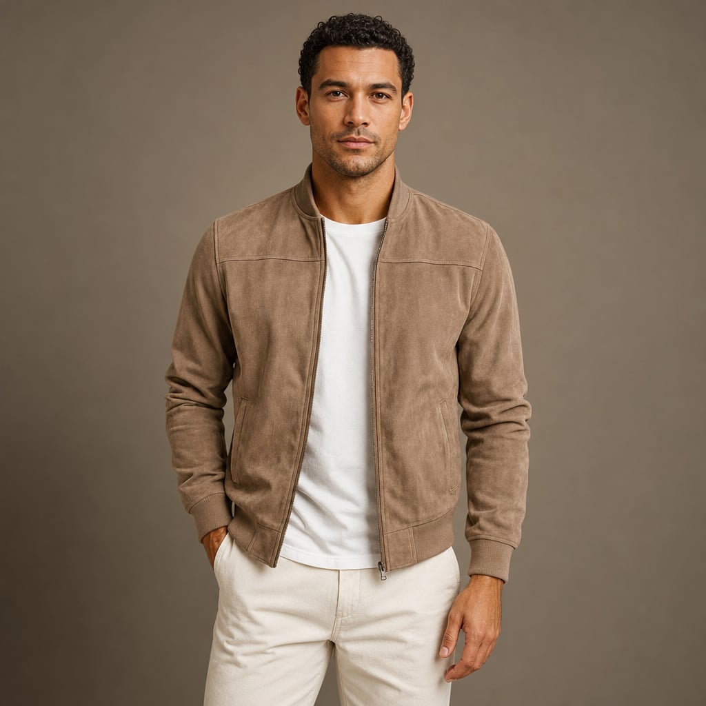 Suede Bomber Jacket Relaxed Fit in Brown – Tarlano Premium Menswear