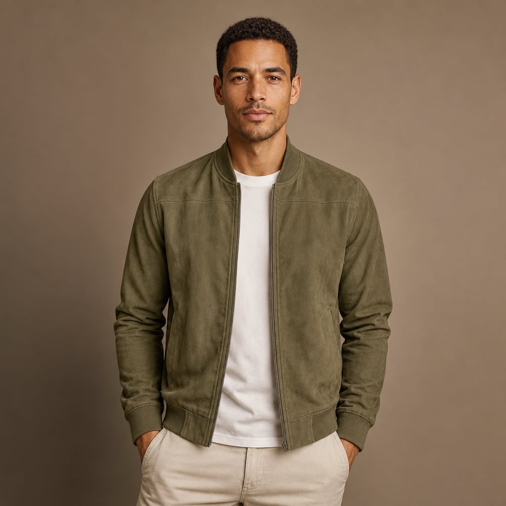 Suede Bomber Jacket Relaxed Fit Green – Product Photo