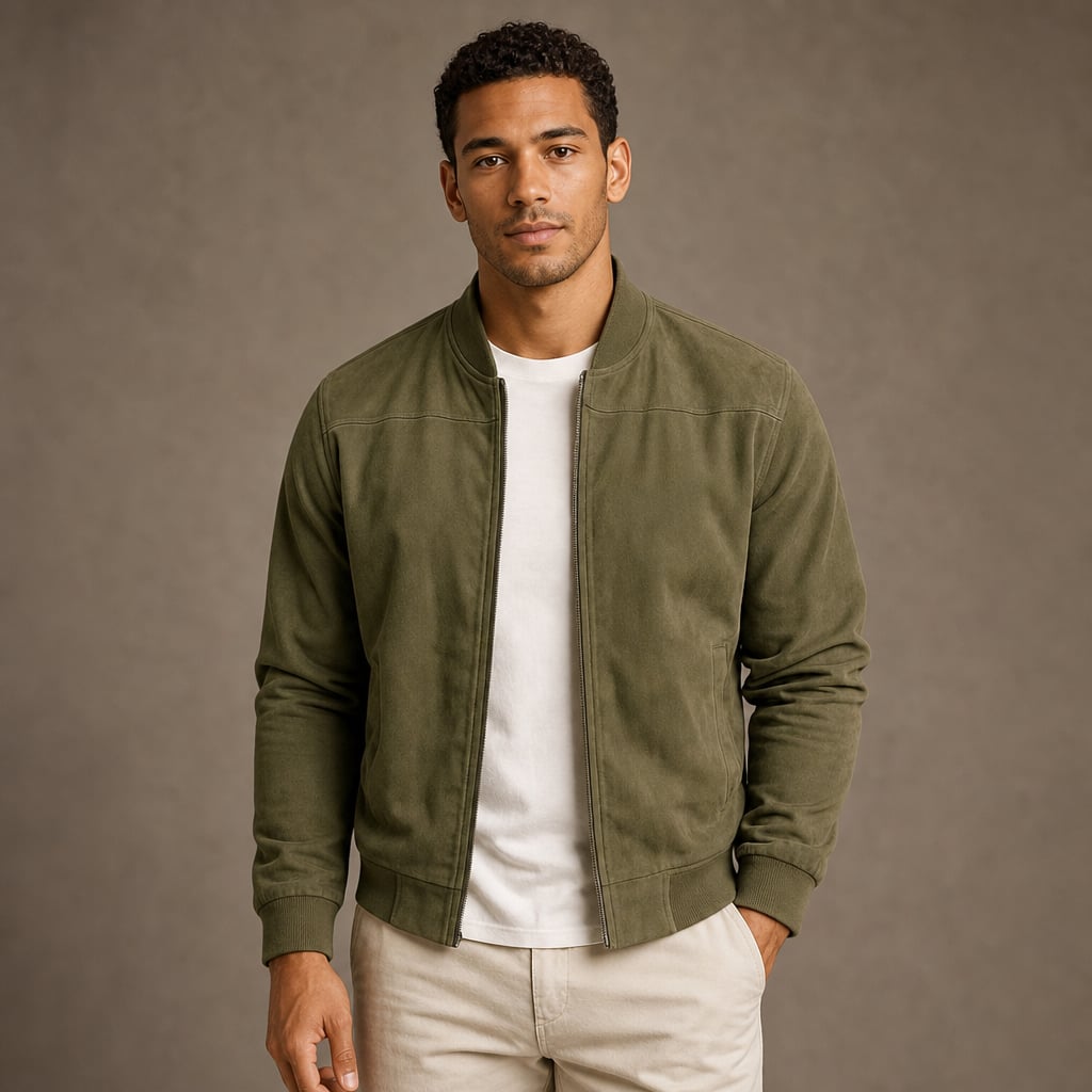 Suede Bomber Jacket Relaxed Fit in Green – Tarlano Premium Menswear