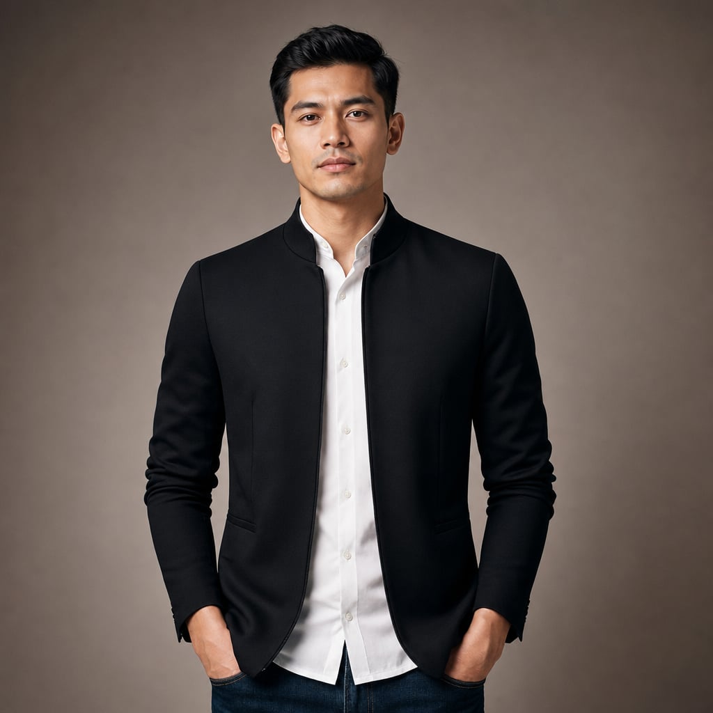 Sports Jacket Mandarin Collar Zip Front Black – Product Photo