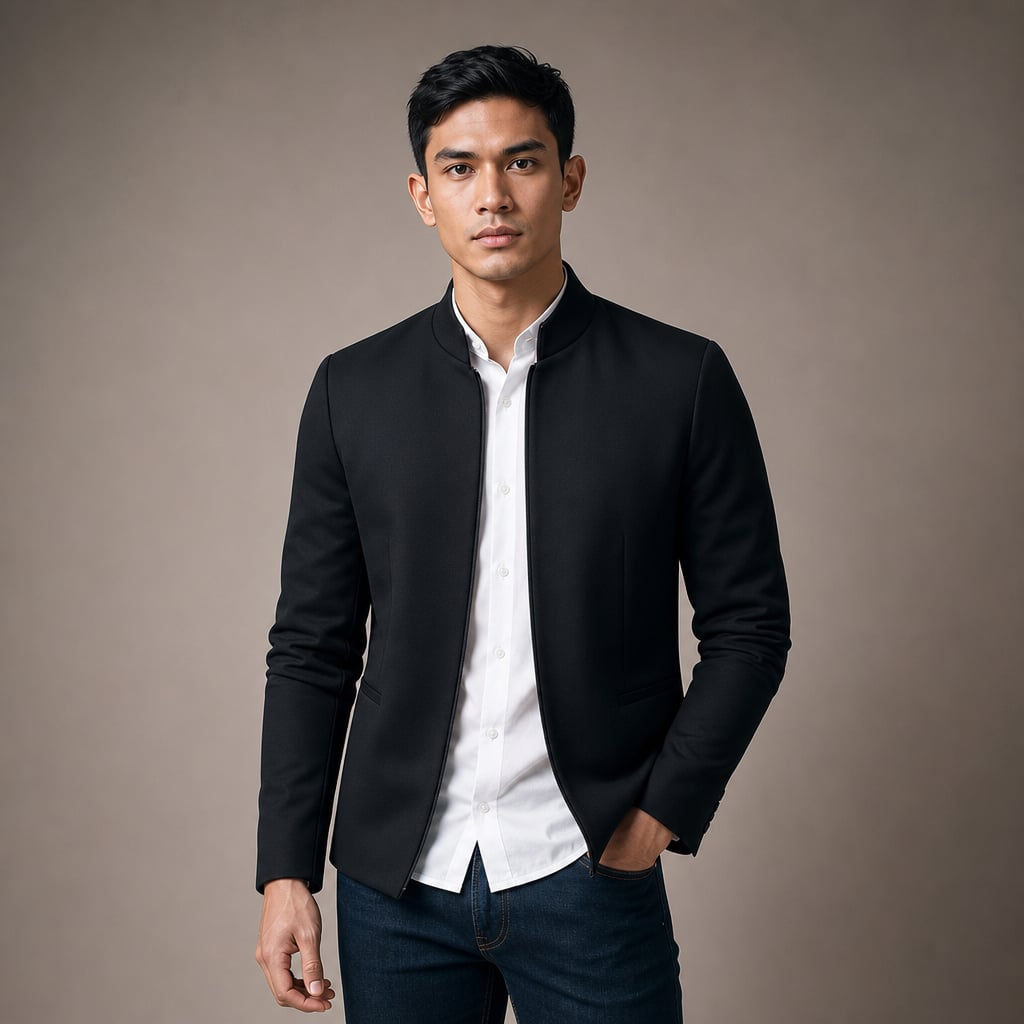 Sports Jacket Mandarin Collar Zip Front in Black – Tarlano Premium Menswear