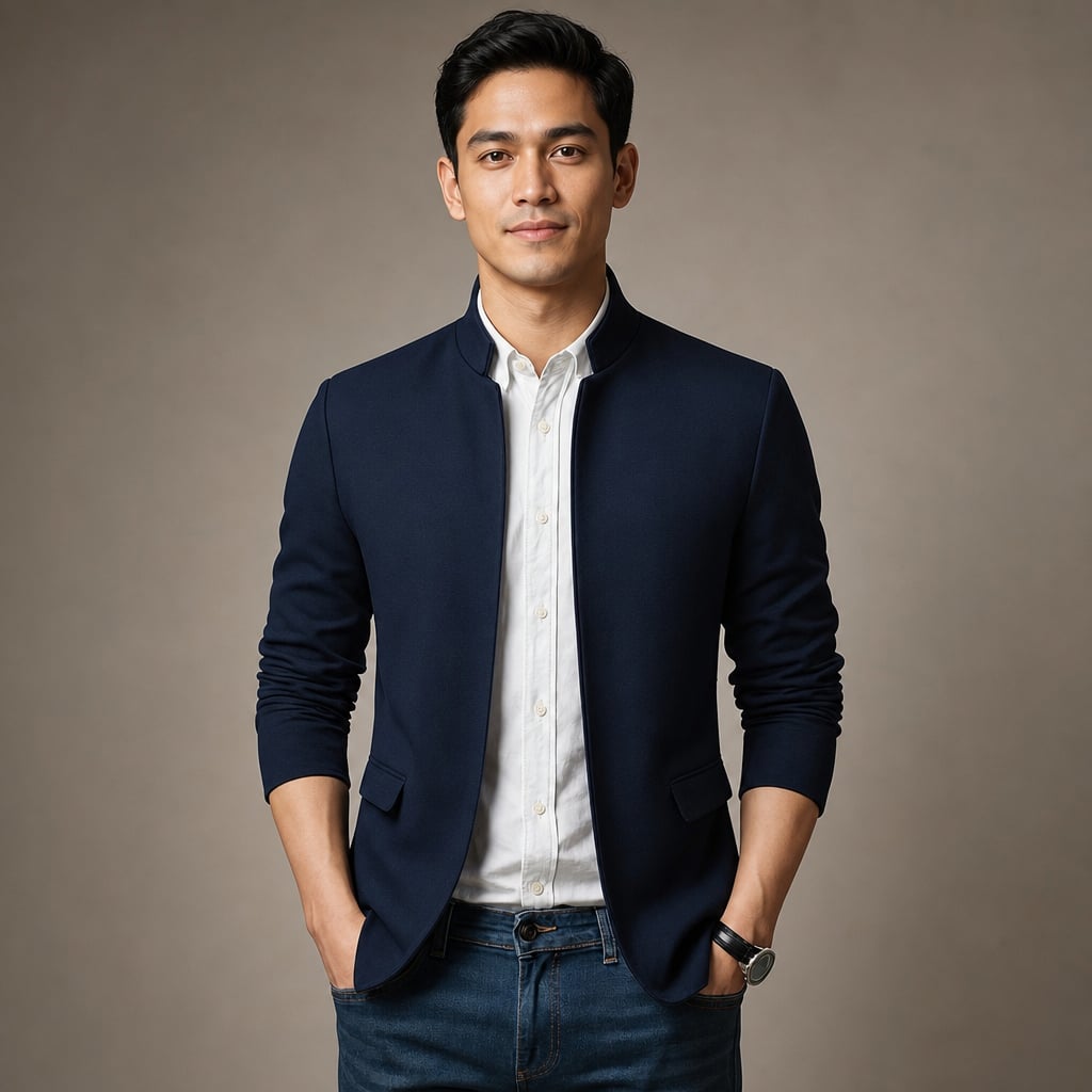 Sports Jacket Mandarin Collar Zip Front Navy – Product Photo