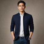 Sports Jacket Mandarin Collar Zip Front Navy – Product Photo