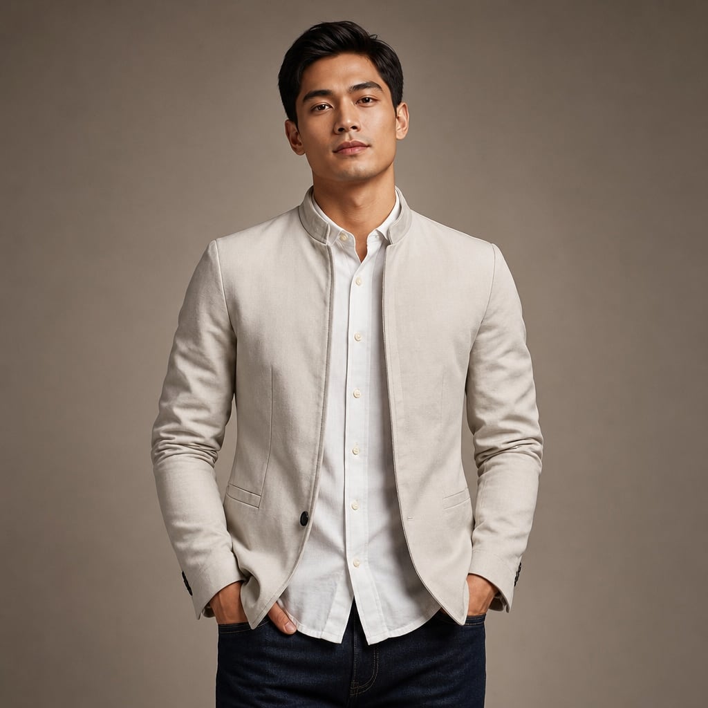Sports Jacket Mandarin Collar Zip Front White – Product Photo