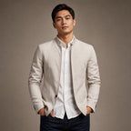 Sports Jacket Mandarin Collar Zip Front White – Product Photo