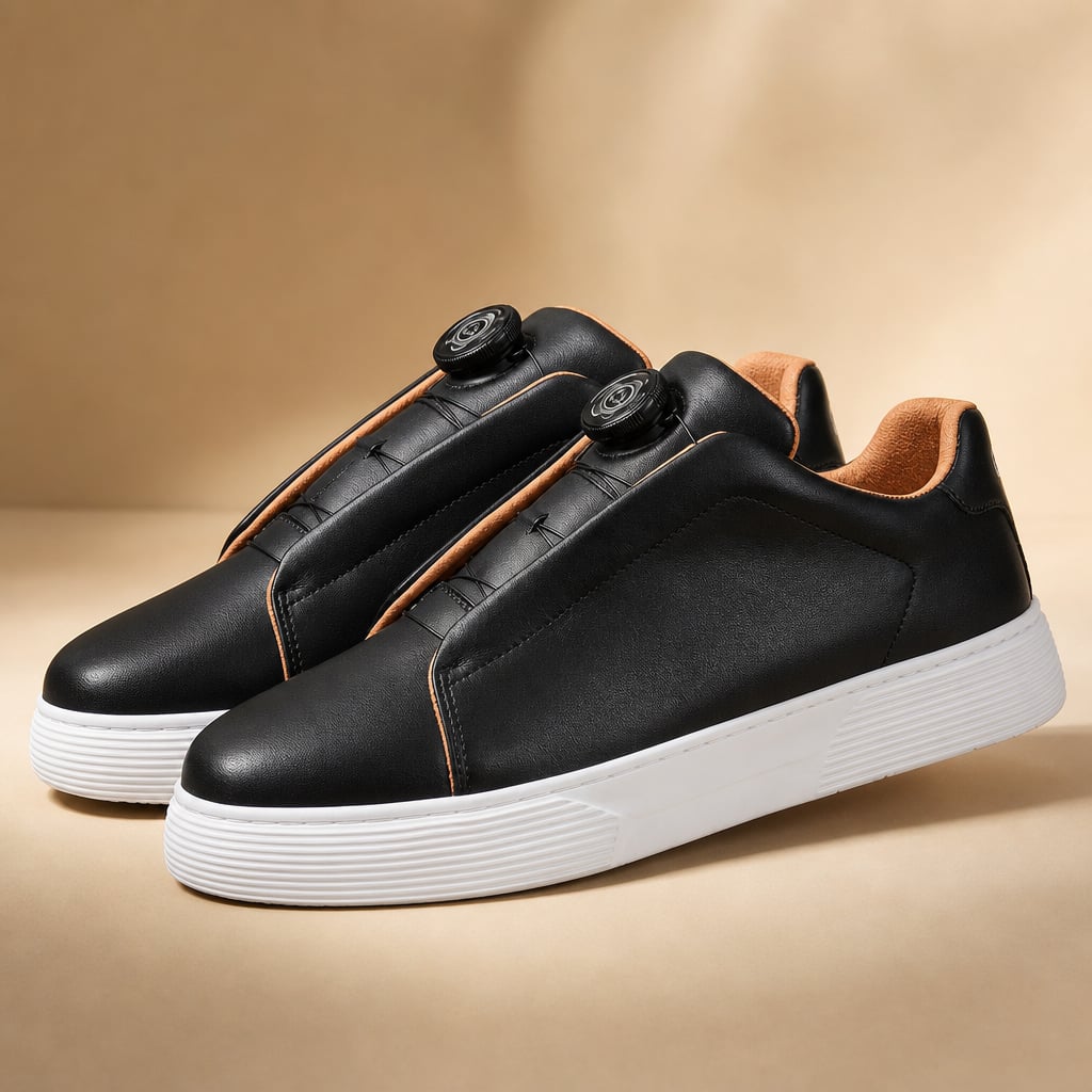 Leather Sneakers Dial Closure Platform Sole Black – Product Photo