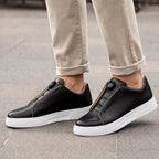 Leather Sneakers Dial Closure Platform Sole in Black – Tarlano Premium Menswear