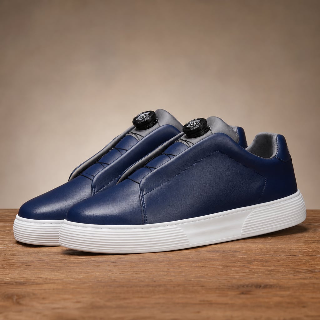 Leather Sneakers Dial Closure Platform Sole Navy – Product Photo