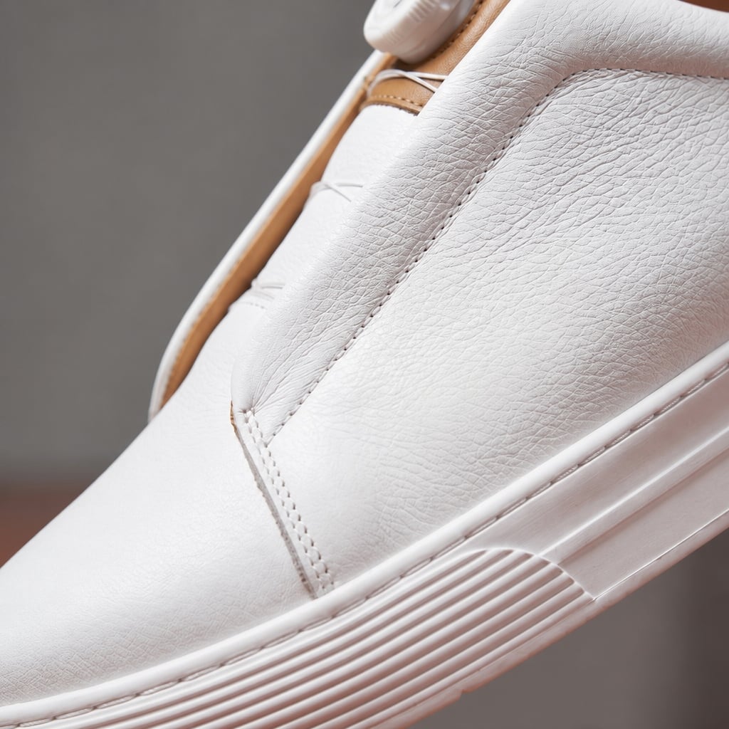 Leather Sneakers Dial Closure Platform Sole White – Fabric and Detail Close-Up