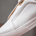 Leather Sneakers Dial Closure Platform Sole White – Fabric and Detail Close-Up