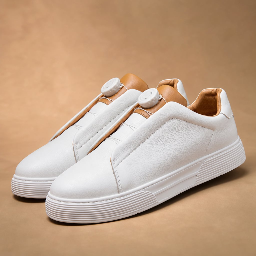 Leather Sneakers Dial Closure Platform Sole White – Product Photo