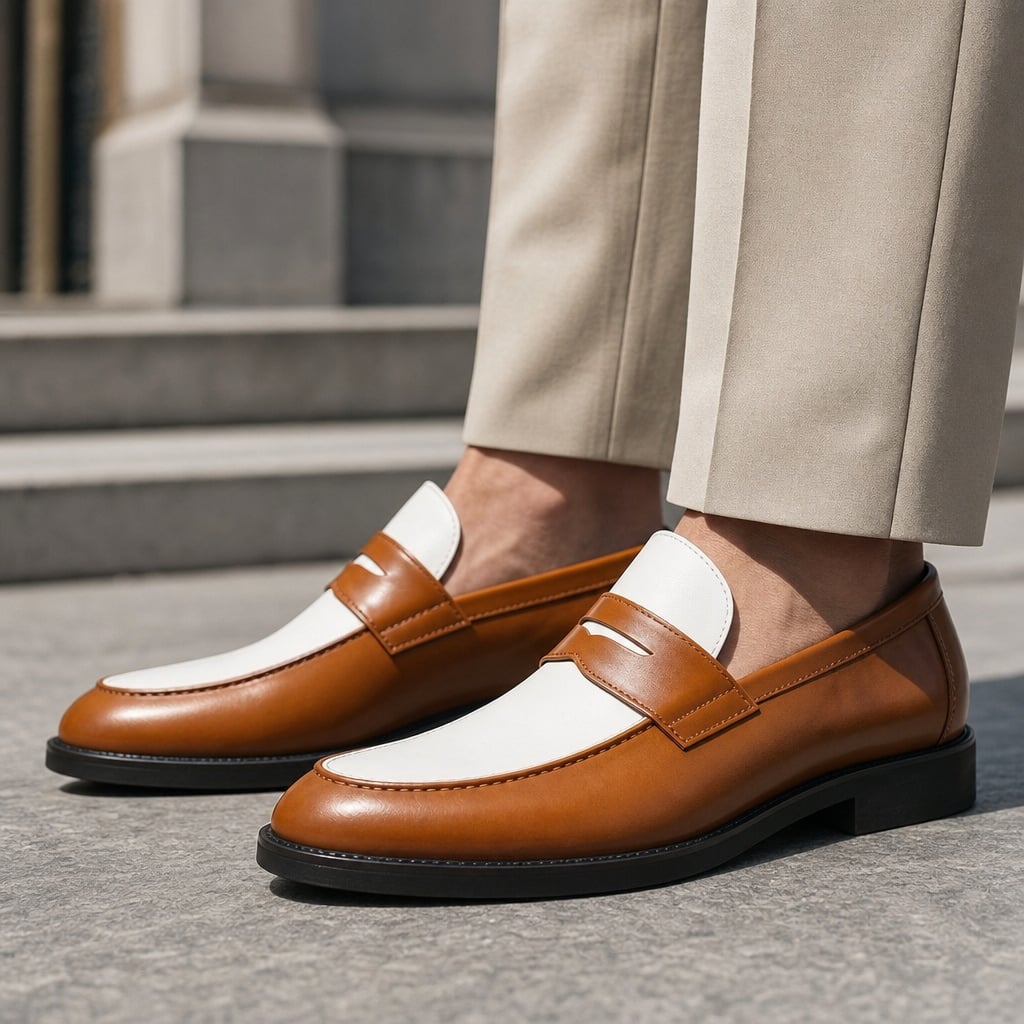 Penny Loafers Vegan Leather Slip On Brown – Side Angle View