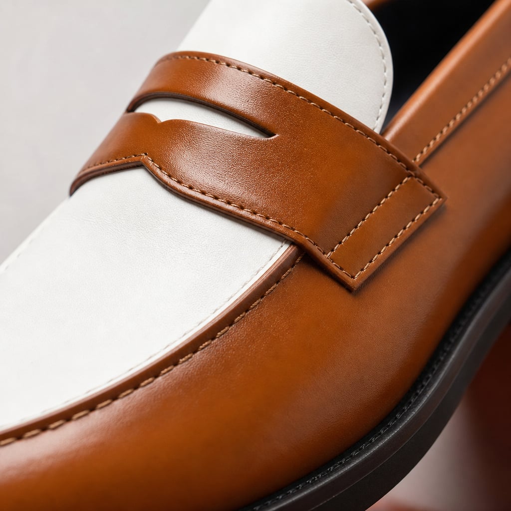 Penny Loafers Vegan Leather Slip On Brown – Fabric and Detail Close-Up