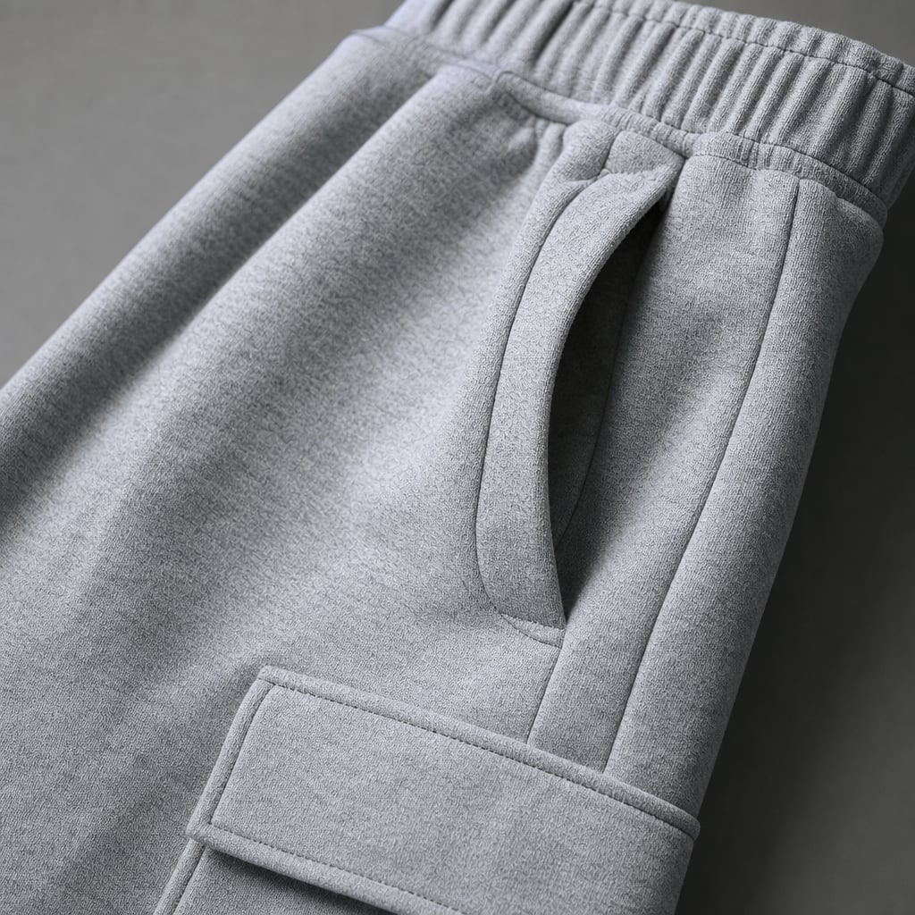 Cargo Pants Relaxed Fit Fleece Gray – Fabric and Detail Close-Up