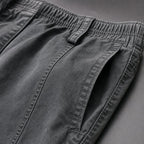Cargo Pants Relaxed Fit Elastic Waist Army Gray – Fabric and Detail Close-Up