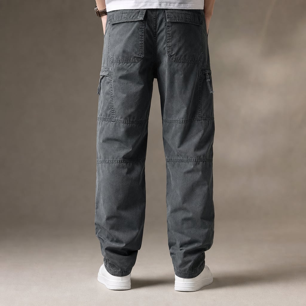 Cargo Pants Relaxed Fit Elastic Waist Army Gray – Full Look