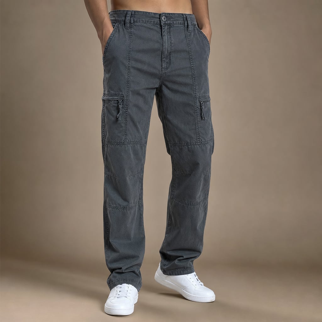Cargo Pants Relaxed Fit Elastic Waist Army Gray – Product Photo