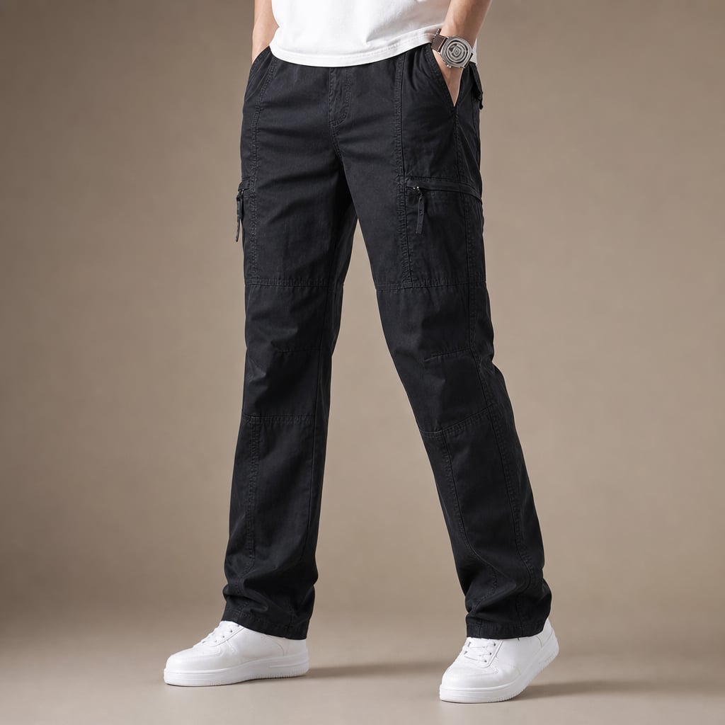 Cargo Pants Relaxed Fit Elastic Waist Black – Product Photo