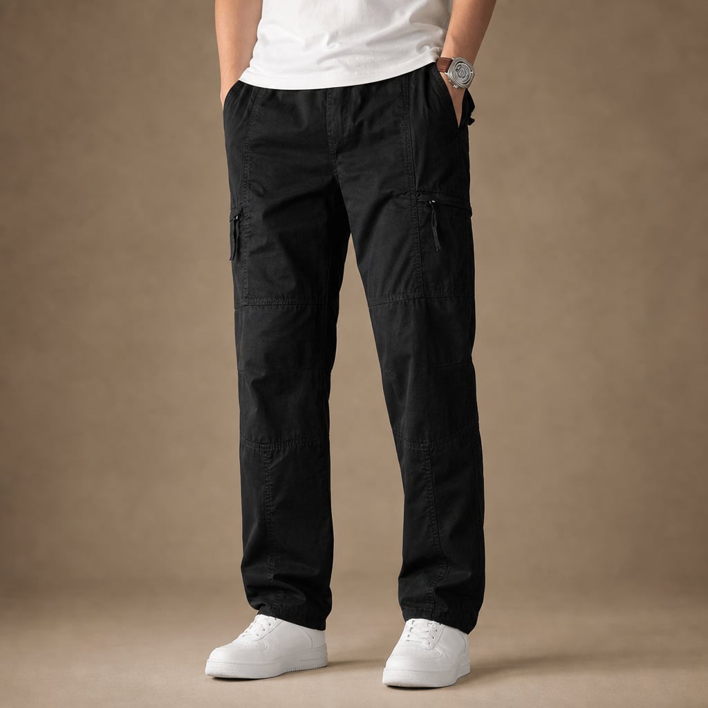 Cargo Pants Relaxed Fit Elastic Waist in Black – Tarlano Premium Menswear