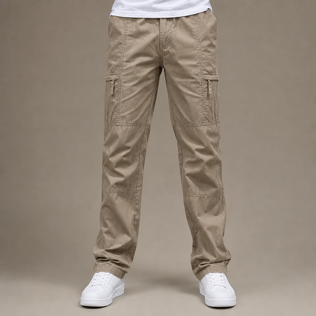 Cargo Pants Relaxed Fit Elastic Waist Khaki – Product Photo