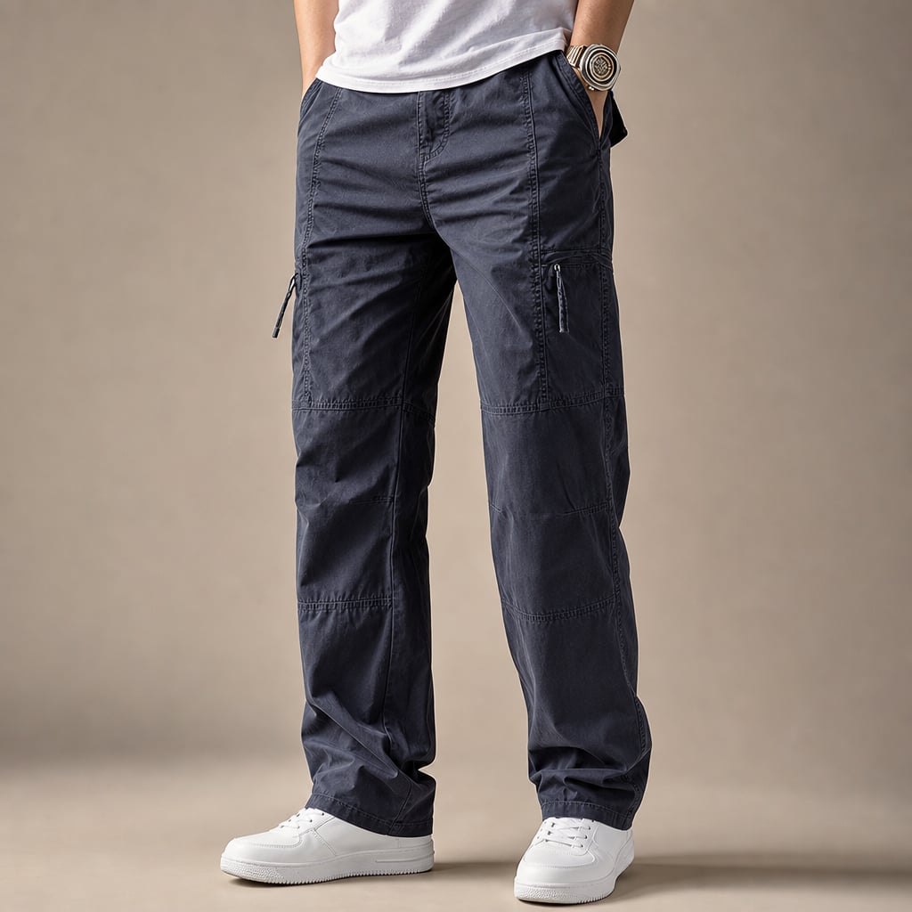 Cargo Pants Relaxed Fit Elastic Waist Navy – Product Photo