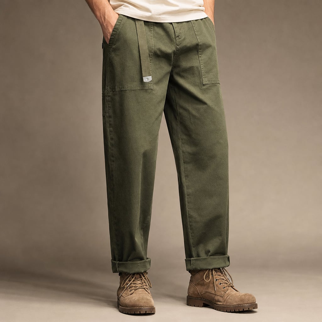 Cargo Pants Cotton Relaxed Fit Army Green – Product Photo