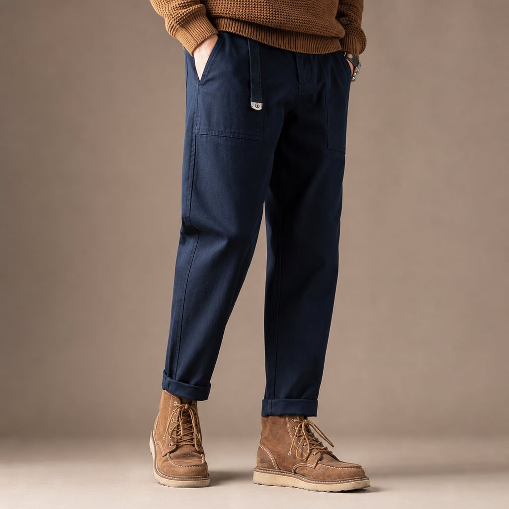 Cargo Pants Cotton Relaxed Fit Navy Blue – Side Angle View