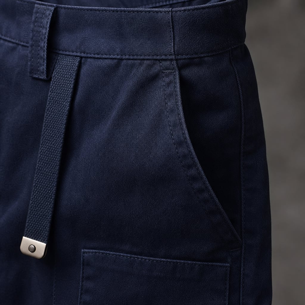 Cargo Pants Cotton Relaxed Fit Navy Blue – Fabric and Detail Close-Up