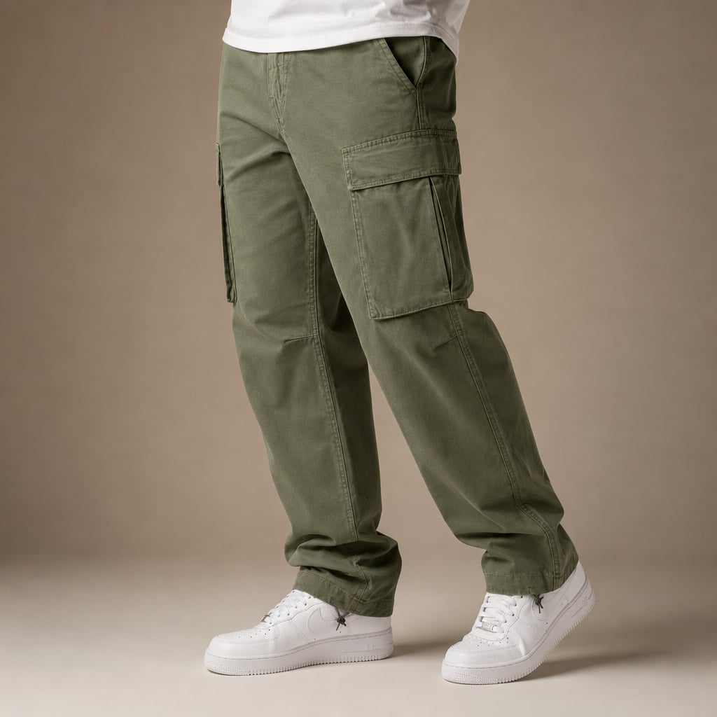 Cargo Pants Relaxed Fit Cotton Blend Army Green – Side Angle View