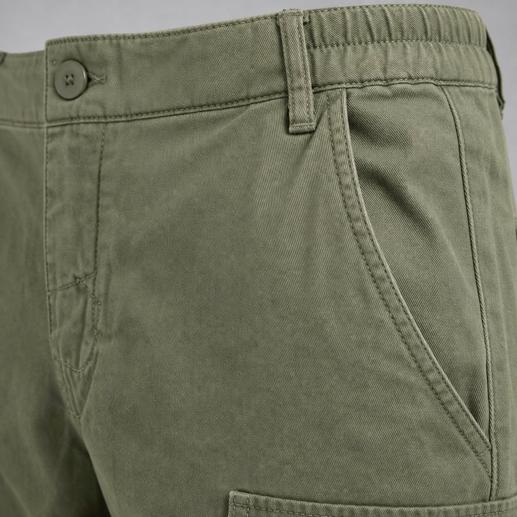 Cargo Pants Relaxed Fit Cotton Blend Army Green – Fabric and Detail Close-Up