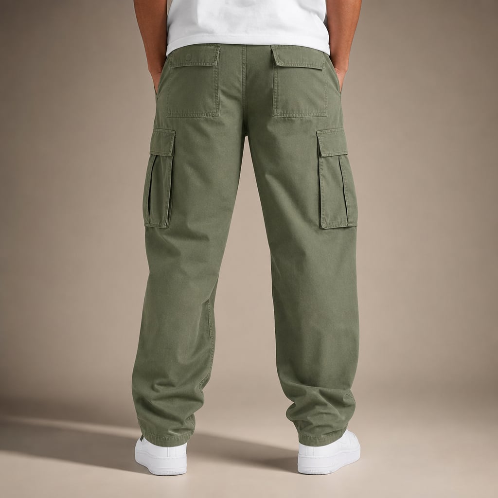Cargo Pants Relaxed Fit Cotton Blend Army Green – Full Look