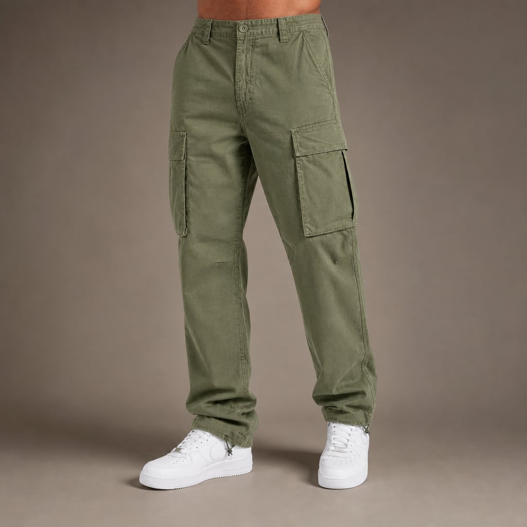 Cargo Pants Relaxed Fit Cotton Blend Army Green – Product Photo