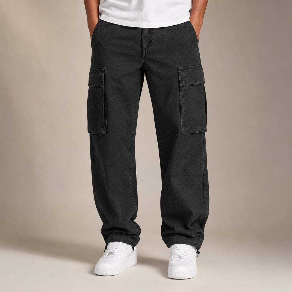 Cargo Pants Relaxed Fit Cotton Blend Black – Product Photo