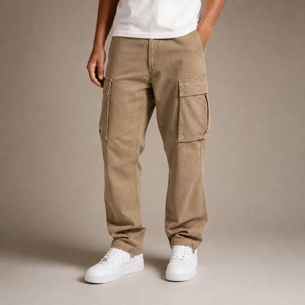 Cargo Pants Relaxed Fit Cotton Blend Khaki – Product Photo