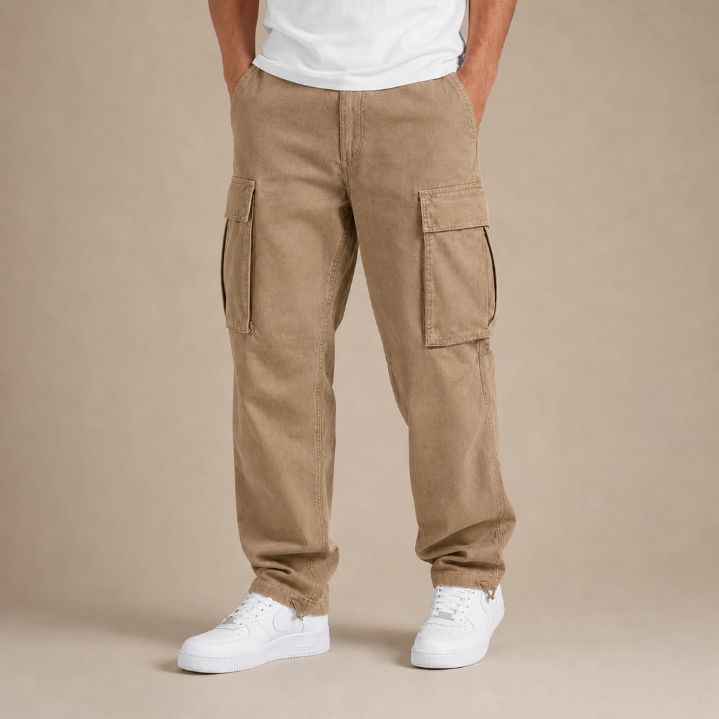Cargo Pants Relaxed Fit Cotton Blend in Khaki – Tarlano Premium Menswear