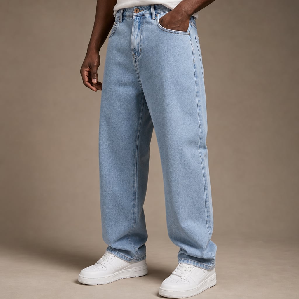 Cargo Jeans Straight Leg Regular Fit Light Blue – Side Angle View