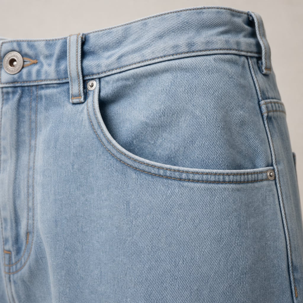Cargo Jeans Straight Leg Regular Fit Light Blue – Fabric and Detail Close-Up