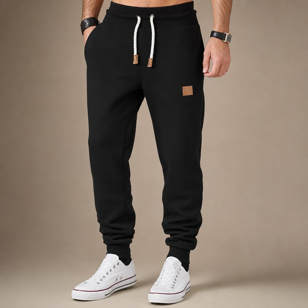 Jogging Pants Slim Tapered Cuff Drawstring Black – Product Photo