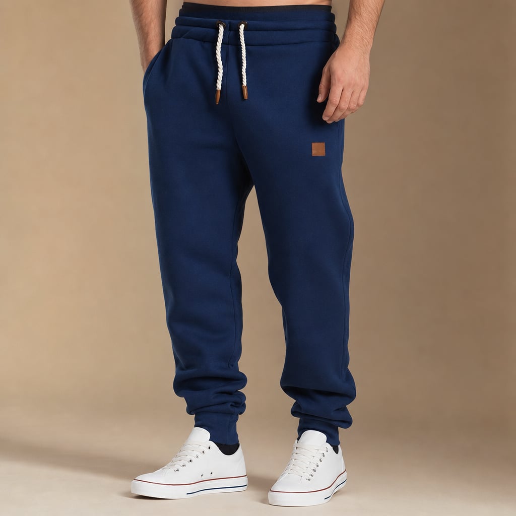 Jogging Pants Slim Tapered Cuff Drawstring Dark Blue – Product Photo