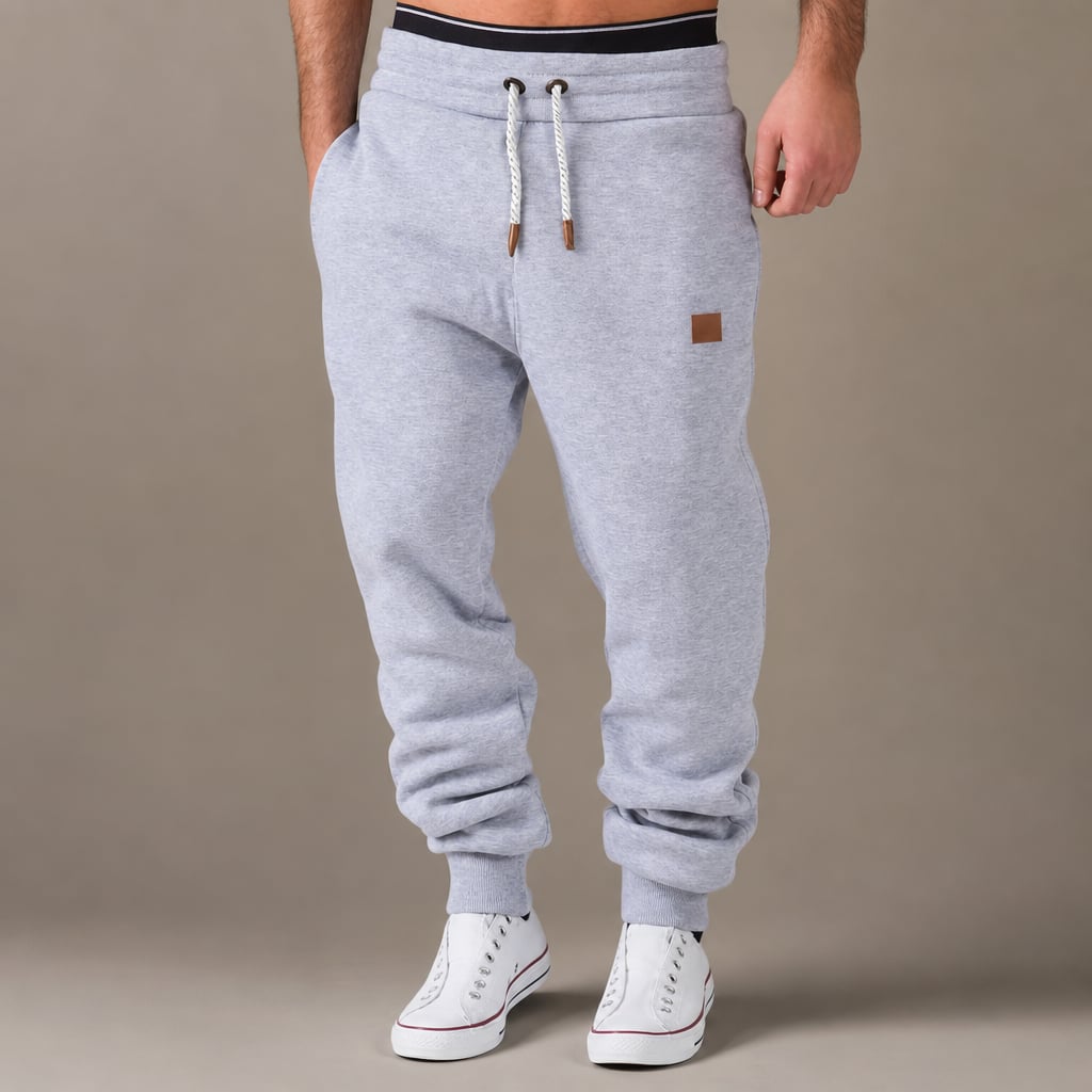 Jogging Pants Slim Tapered Cuff Drawstring Light Gray – Product Photo